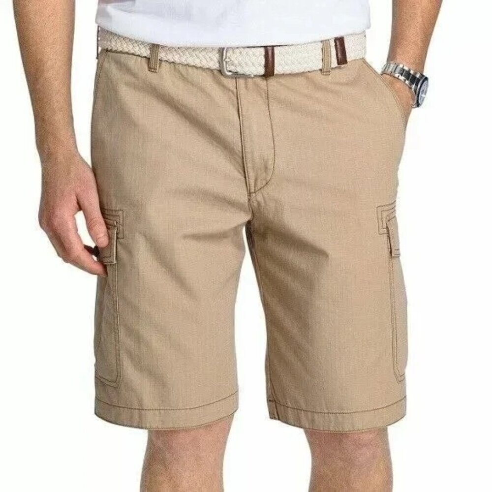 Izod Men's Size 38 Khaki Cargo Shorts 100% Cotton With Multiple Pockets